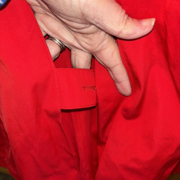 Michael Kors Red Rain Trench Coat Women L Lined Buckle Pockets Long Sleeve - Picture 9 of 14
